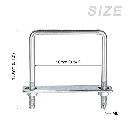 Image of METALLIXITY U Bolts 2 Sets (M8x90x130mm), Square U Bolt Carbon Steel with Accessories - for Construction, Pipe