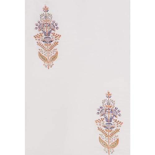 Image of Zahrat Premium Hand Block Printed Bedsheet | Bed Sheet Flatsheet | Pure Cotton | Double Bed King Size 108 inchx108 inch | 300 TC Bedsheets | Includes 2 Pillow Covers | Flower Spread