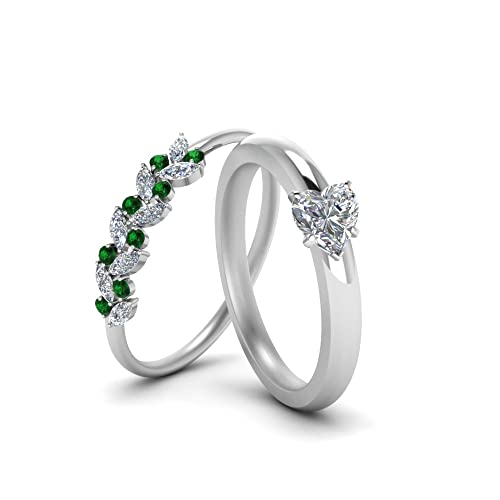Image of Choose Your Gemstone Unique Diamond CZ Bridal Ring Set 925 Sterling Silver Heart Shape Wedding Ring Sets Matching Jewelry Wedding Jewelry Easy to Wear Gifts US Size 4 to 12