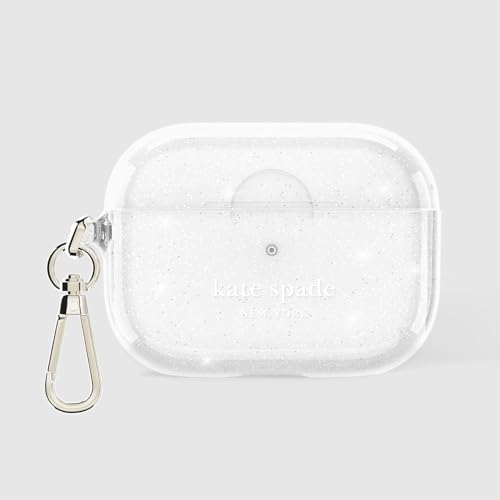 Image of kate spade new york AirPods Pro Protective Case with Keychain Ring -That Sparkle Silver, Compatible with AirPods Pro 2nd / 1st Generation