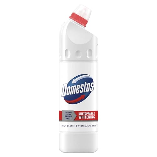 Domestos White & Sparkle Thick Bleach disinfectant that eliminates 99.99% of bacteria and viruses* unstoppable whitening power 750 ml
