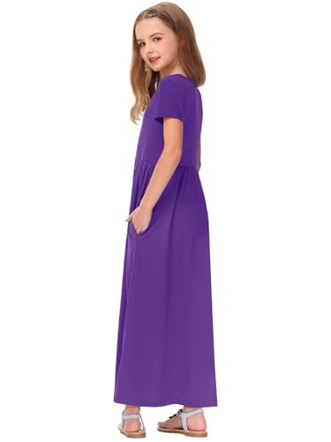 Image of Deerose Girls Maxi Dress Short Sleeve Casual Long Dresses with Pockets 5-14 Years