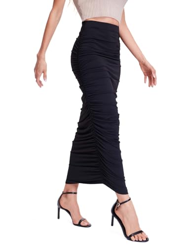 Women's Ruched Bodycon Skirt High Rise Long Skirts4