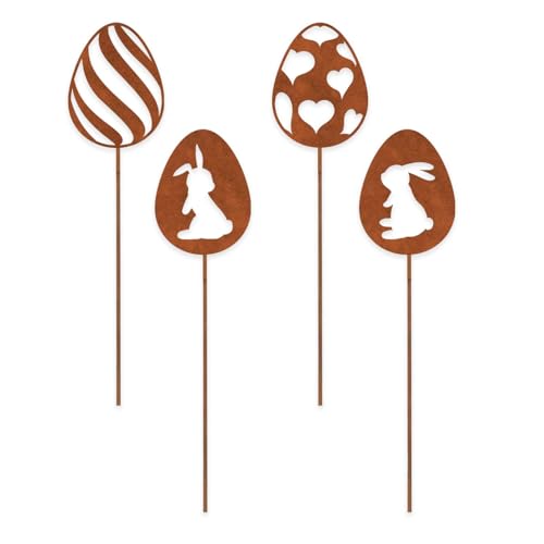 Ynkkvre 4er Osterhasen Gartenstecker, Ostern Roststecker, Ostereier Osterhase Dekostecker Rost Blumenstecker,Ostern Hase Deko,nachhaltige Osterdeko aus Metall