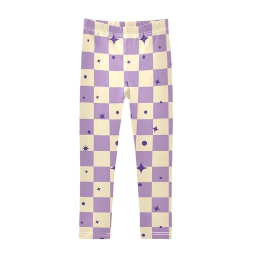Purple Lattice Stars Girls Leggings,Workout Leggings for Girls Toddler Athletic Leggings Size for 3-10T