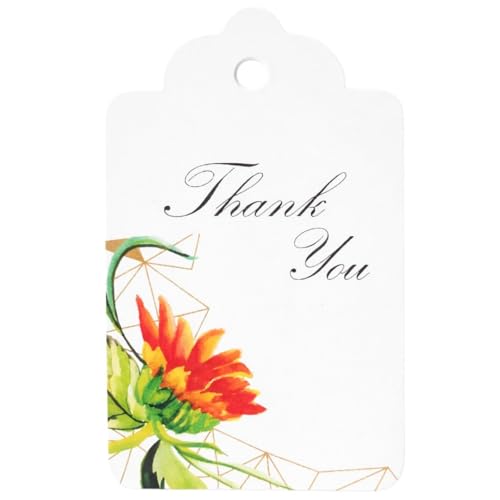 Image of CVANU Floral Thank You Gift Tags (Set of 100), Elegant Flower Design (D12) Hanging Tags with Gold String for Wedding Return Gifts & Small Business Packaging (2.85 x 1.7 Inch)