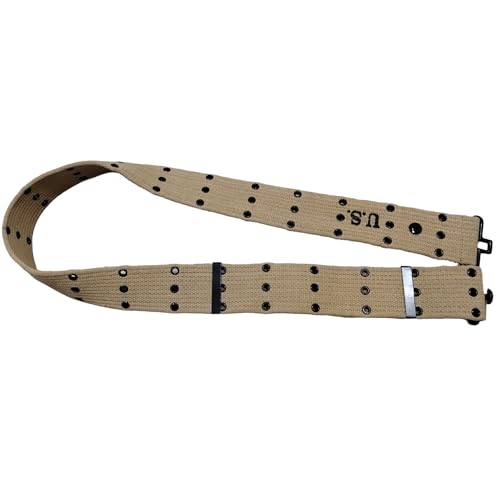 WWII M1936 Army Webbing Canvas Belt Reproduction in Khaki with U.S. Emblem4