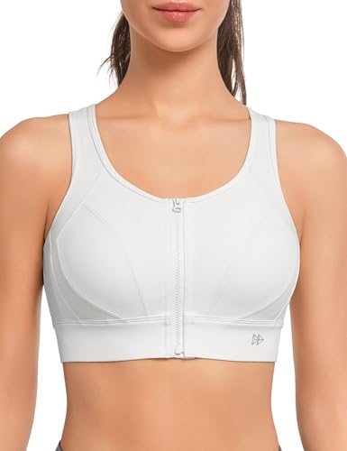 イベット スポーツブラ 揺れない レディース 前開き 大きいサイズ ハイサポート メッシュ 吸湿速乾 ノンワイヤー 一体型カップ トレーニング ランニング ジム スポブラ XL ホワイト