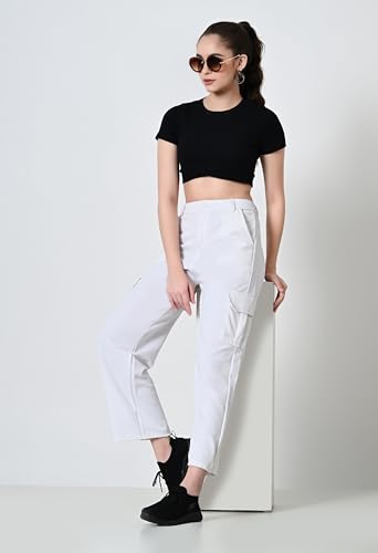 Image of Women's Cargo Pants High Waisted Baggy Wide Leg Cargo Trousers Casual Loose Fit 4 Pocket Utility Streetwear Fashion Work Bottoms, White Black Pink Lavender Beige Brown