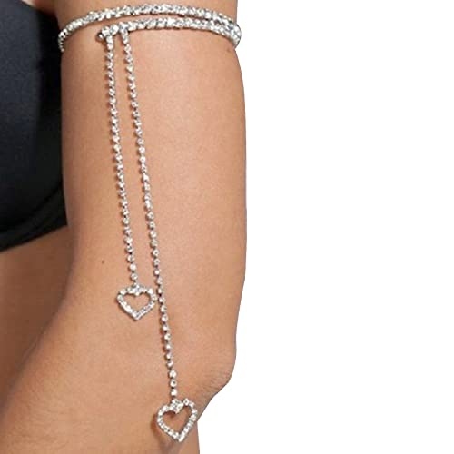 Rhinestone Upper Arm Bracelet Crystal Tassel Open Arm Chain Bangle Adjustable Bracelets Rhinestone Wedding Bridal Arm Chain Bangle Jewelry For Women (Heart-Silver) #TOP1
