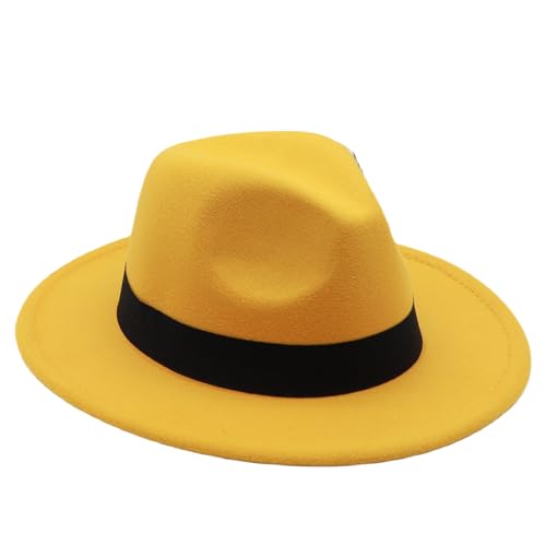 Image of Mens Fedora Hats Classic Wide Brim Fedora Hat for Women Men Dress Hats Panama Hat with Band