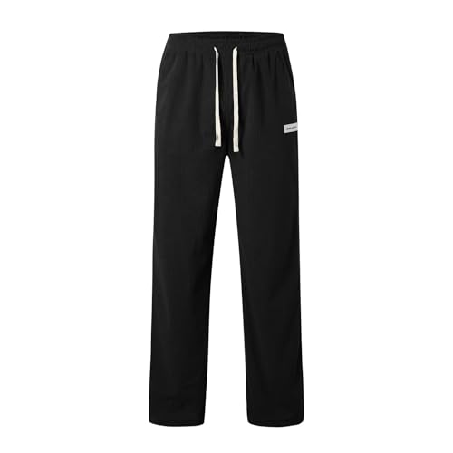 Wide Leg Sweatpants Men Solid Color Drawstring Straight Leg Corduroy Casual Minimalist Trousers with Pocket2