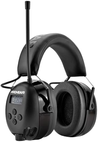 PROHEAR 033 (Upgraded) Gehörschutz mit Bluetooth, FM/AM Radio Wiederaufbare Ohrenschützer, Eingebautem Mikrofon und Lärmreduzierung für Lärmintensive Freizeitaktivitäten SNR31dB, NRR25dB - Schwarz