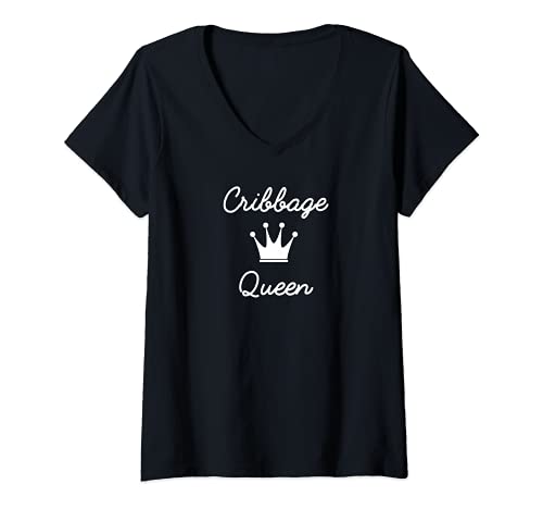 Womens Cribbage Queen card game players cards V-Neck T-Shirt, Black