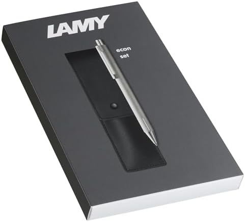 Lamy 1 x econ tükenmez kalem 240 seti, fırçalanmış paslanmaz çelik ve 1 x deri kılıf, siyah renkte, bir yazı aleti için, büyük kalem içi M 16 siyah çizgi genişliği M - Görsel 2