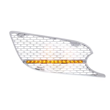 United Pacific 41782 Grille Air Intake, RH, Chrome, with LED Light, Amber LED/Clear Lens, for 2013+ Peterbilt 579