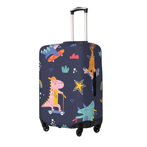 Cartoon Dinosaur Scooter Sport Blue Print Luggage Cover Washable Elasticated Suitcase Covers TSA Approved Stylish Dust and Scratch Resistant Case Protector for Kids and Adults2