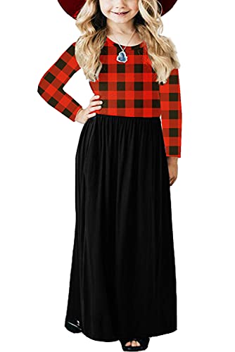 Long Sleeve Dress Girl Fall Spring Winter Christmas Red And Black Buffalo Plaid Maxi Dress 11-12 Years #TOP1