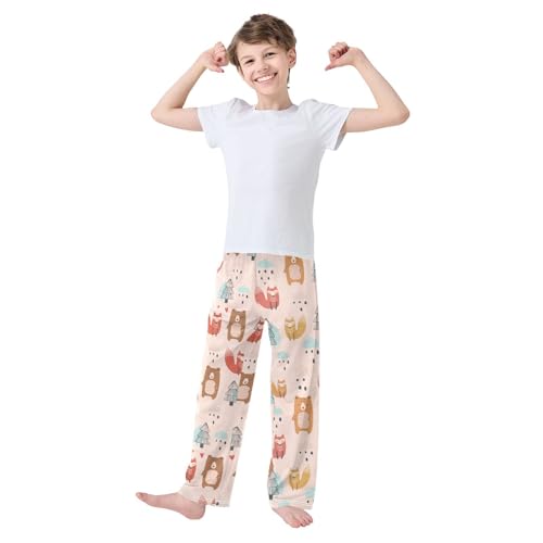 Fox Bear on The Rainy Boys Long Pants Soft Trousers Elastic Waist Kids Lounge Bottoms with Pockets S-XL2