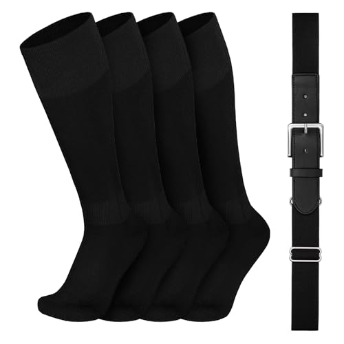 Image of VONMELLI Youth Baseball Belt and Socks Combo, Elastic Softball Belts and Socks for Boys and Adult (2 Pairs of Socks & 1 Belt)