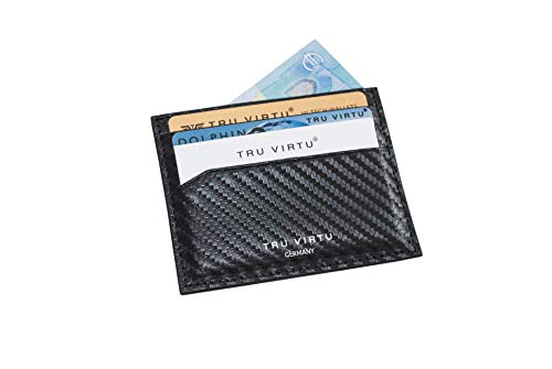 Tru Virtu® Ultra Slim Wallet Carbon Card Case I Credit Card Case I Card Case RFID NFC Protection I Genuine Italian Leather Card Case I Card Storage I Slim Wallet I Card Holder