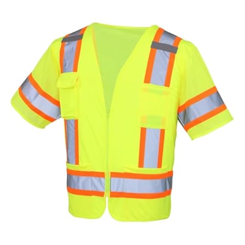 Safety Works High Visibility ANSI Class III Type R Mesh Safety Vest, Lightweight, Mic Tabs, Three Pockets, One Size Fits Most, Yellow, (SW46302-O), Large