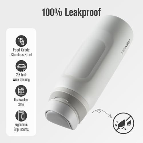 Image of Coolflask MegaSip Insulated Water Bottle 32 oz with Straw, Stainless Steel Water Bottles Leak-Proof, 24+ Hours Cold, BPA-Free Dishwasher Safe, Water Flask for Sports Gym Work Office, Glacier White