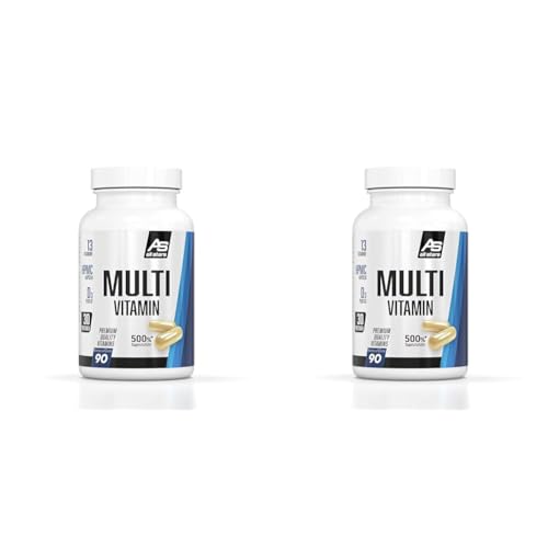 All Stars Multivitamin I 90 Kapseln Multivitamine hochdosiert I Supplement mit Vitamin C + Vitamin B Komplex + Vitamine A, E, K2 & D3 I Vitamin Kapseln vegan & mit wenig Zucker (Packung mit 2)
