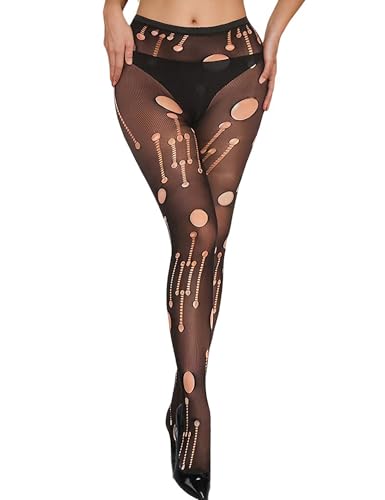 Fishnet Stockings for Women Ripped Tights Plus Size Sexy High Waist Pantyhose Black XS-5XL