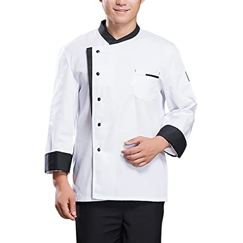 Veste de chef unisexe à manches longues avec poche triangulaire perméabilité à l'air pour homme Veste de travail pour l'automne et l'hiver Noir XXL, blanche, XL Cover