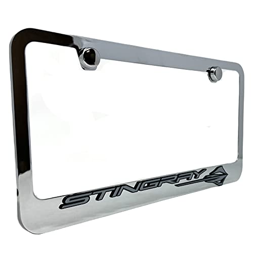 C8 Corvette Stingray License Plate Frame - Chrome with C8 Stingray Fish Logo for 2020-2026 Stingray Z51 Z06 E-Ray Corvettes