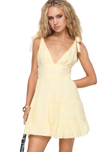 Princess Polly Princess Polly Galvis Mini Dress Lemon at Amazon Women's Clothing store