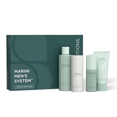 Marini SkinSolutions Mens System - Cruelty Free - Includes Shave & Cleansing Gel, Bioclear Face Lotion, PeptideXtreme, and Antioxidant Daily Face Protectant SPF 33 - Made in the USA