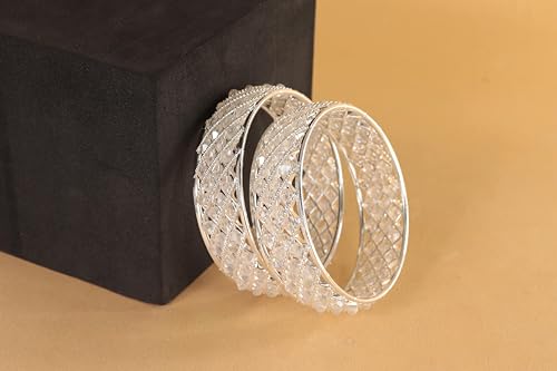 Image of NMII Traditional Plated Metal Bangles Kada Set For Women & Girls With Pearls | Women's Bangles | Fashion Pearls Bangle | Premium Kada Set For Wedding, Occasions, Everyone Jewelry - Set Of 2