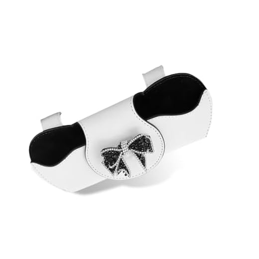 Merdege Car Sun Visor Sunglasses Box, with Black Diamond Bowknot Buckle Glasses Clip, 7.09" x 3.15" Car Sunglasses Stable Storage Clip, Universal for Most Cars (White)