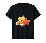 Poisson Rouge avec de la bière | Fête Amusante de Bande dessinée de Poisson T-Shirt, Homme, Noir, L