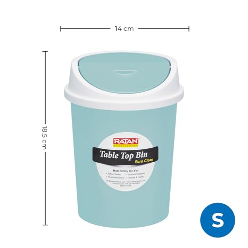 Image of RATAN PLASTICWARE Euro Clean Table Top Small Mini Dustbin with Swing Lid for Study Table, Desk, Kitchen Sink, Car, Kids Room| Compact and Stylish Waste Storage Garbage Bin - 1.5 Litre, Sky Blue