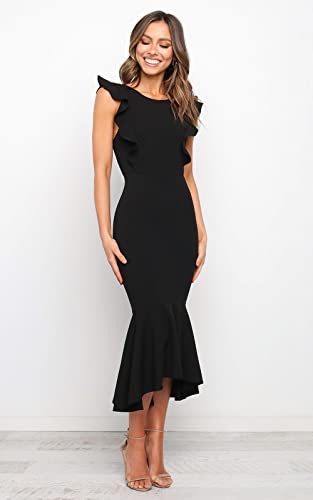 Prettygarden Womens Elegant Sleeveless Cocktail Dress Ruffle Mermaid Wedding Guest Midi Formal Dresses Black #TOP2