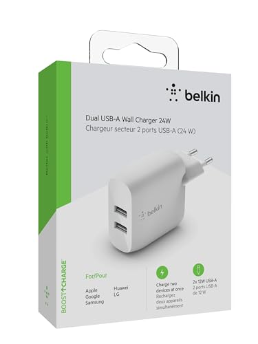 Belkin Chargeur Secteur Double USB-A 12W x2. Blanc