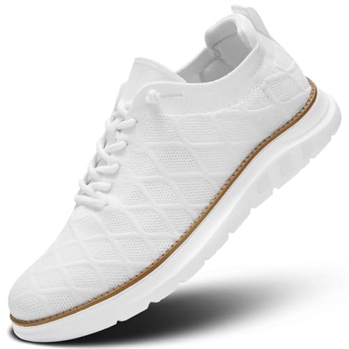 Men's Mesh Sneakers Oxfords Lace-Up Lightweight Casual Walking Shoes Driving Shoes White