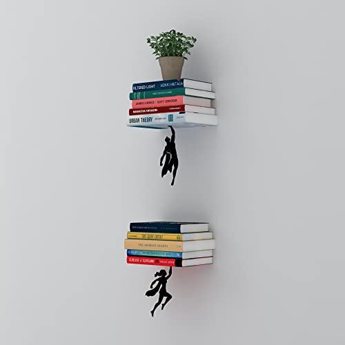 Image of Floating Bookshelf - Wonder&Supershelf - Invisible Hanging Wall Shelf Set | Hero and heroine designs together as a comic decor accent with no visible mounting hardware