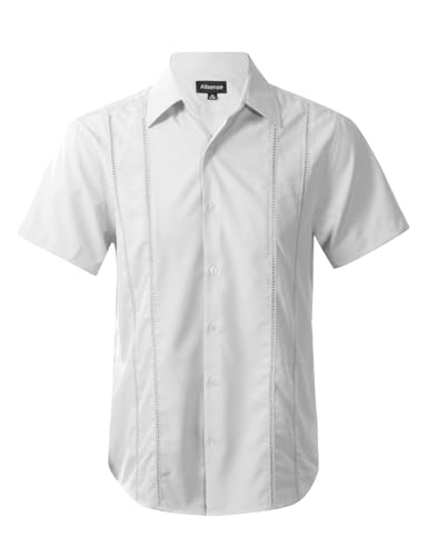 Allsense Men's Short-Sleeve Modern Guayabera Shirt, White, 4XL