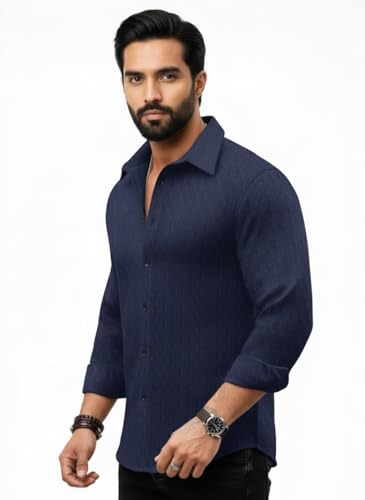 Image of Amazon Brand - INKAST Men's Regular Fit Button Down Dress Shirts Textured Long Sleeve Casual Hawaiian Shirt