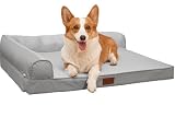 EMME L型犬ベッド冷感 ひんやり ペットベッド Q-max値0.4 涼しいペットソファー ペットクッション 枕付き 高反発 抗菌防臭 高齢犬 子犬 猫 多頭飼い 取り外せるカバー 滑り止め 中型犬 大型犬 洗える ペット用ベッド 89x69x17cmグレー Lサイズ