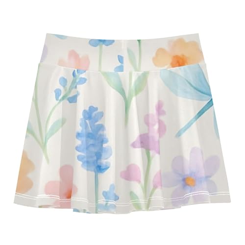 Tennis Skirts for Kids Watercolor Wildflowers Beige Athletic Shorts for Girls Skorts Preppy Pleated 4t2