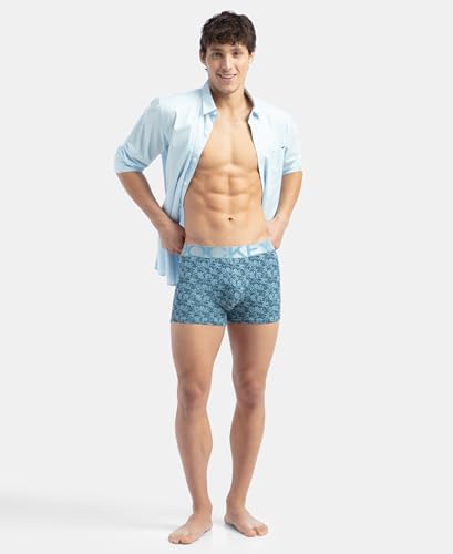 Image of Jockey IC30 Men's Tactel Microfiber Elastane Stretch Printed Trunk with Moisture Move Properties Blue Shadow L