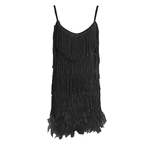 Vestido de plumas con lentejuelas brillantes y borlas de moda para mujer
