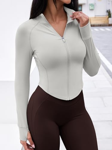 Image of GYM RAINBOW Womens Snatched Workout Jackets Lightweight Zip Up Slim Fit Gym Track Athletic Jackets with Thumb Holes