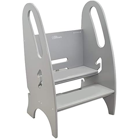 Little Partners 3-in-1 Growing Step Stool Toddler Tower Helper, Wooden Toddler Standing Stool for Bathroom or Kitchen, Anti-Slip Feet, Safety Hand Rails Up to 200 lbs. (Stone Grey) Cover