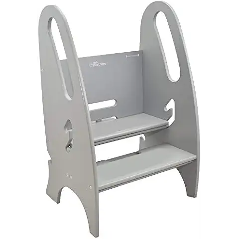 Little Partners 3-in-1 Growing Step Stool Toddler Tower Helper, Wooden Toddler Standing Stool for Bathroom or Kitchen, Anti-Slip Feet, Safety Hand Rails Up to 200 lbs. (Stone Grey) Cover